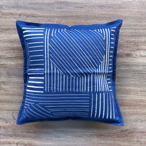 Zigzag on Blue Canvas Cushion Cover