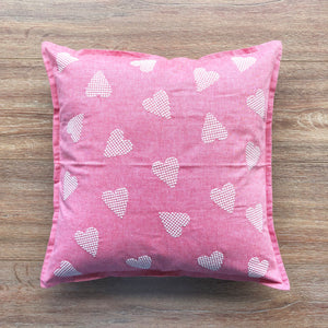 Dotted Hearts on Red Chambray Cushion Cover