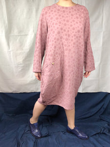 Heavy Cotton Polka Long Sleeved Dress in Rose