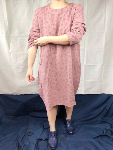 Heavy Cotton Polka Long Sleeved Dress in Rose