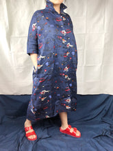 Slouchy Linen Button-Down Dress with Fish Print and Pockets