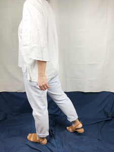 White Blouse with Embroidered Bell Sleeves