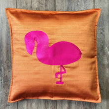 Flamingo on Orange Shantung Cushion Cover