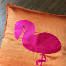 Flamingo on Orange Shantung Cushion Cover