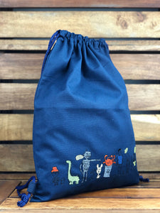 Robot & Co. on Navy Canvas Backpack