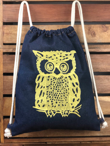 Owl on Dark Denim Backpack (other colors available)
