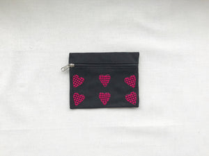 Dotted Hearts on Black Canvas Wallet