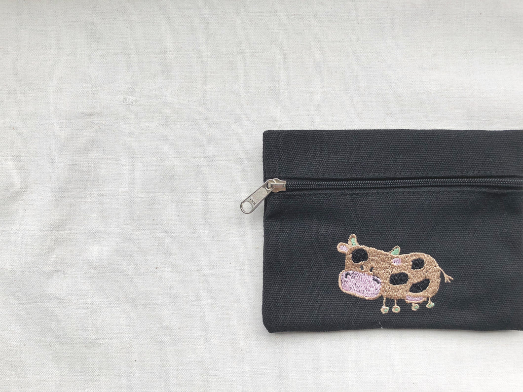 Cow on Black Canvas Wallet