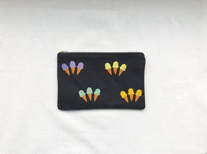 Ice Cream on Black Canvas Small Zip Up Pouch