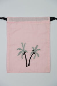 Palm Trees on Pink Cotton Medium Drawstring Pouch