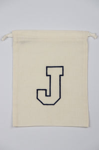Letter J on Light Canvas Medium Drawstring Pouch