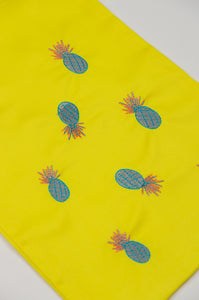 Gray Pineapples on Yellow Twill Medium Drawstring Pouch