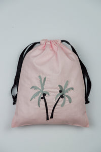Palm Trees on Pink Cotton Medium Drawstring Pouch