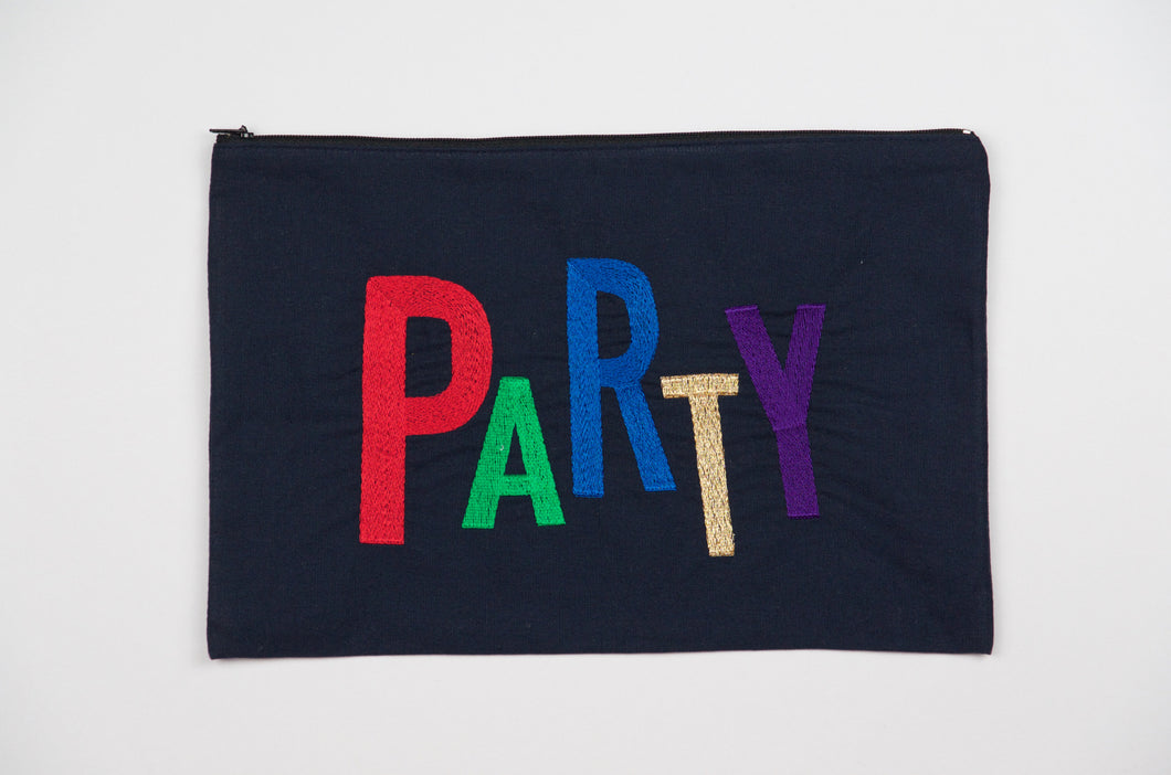 Party on Navy Canvas Clutch