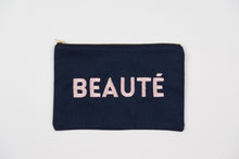 Beauté on Navy Canvas Small Zip Up Pouch