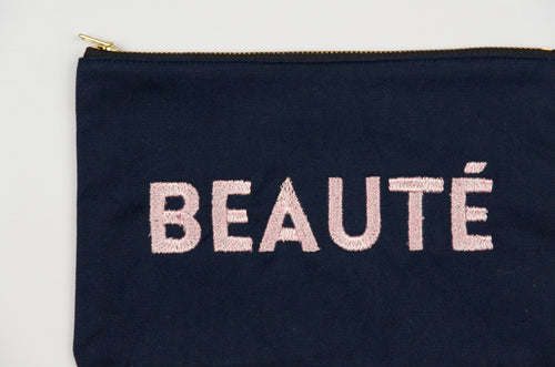 Beauté on Navy Canvas Small Zip Up Pouch
