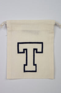 Letter T on Light Canvas Mini Drawstring Pouch