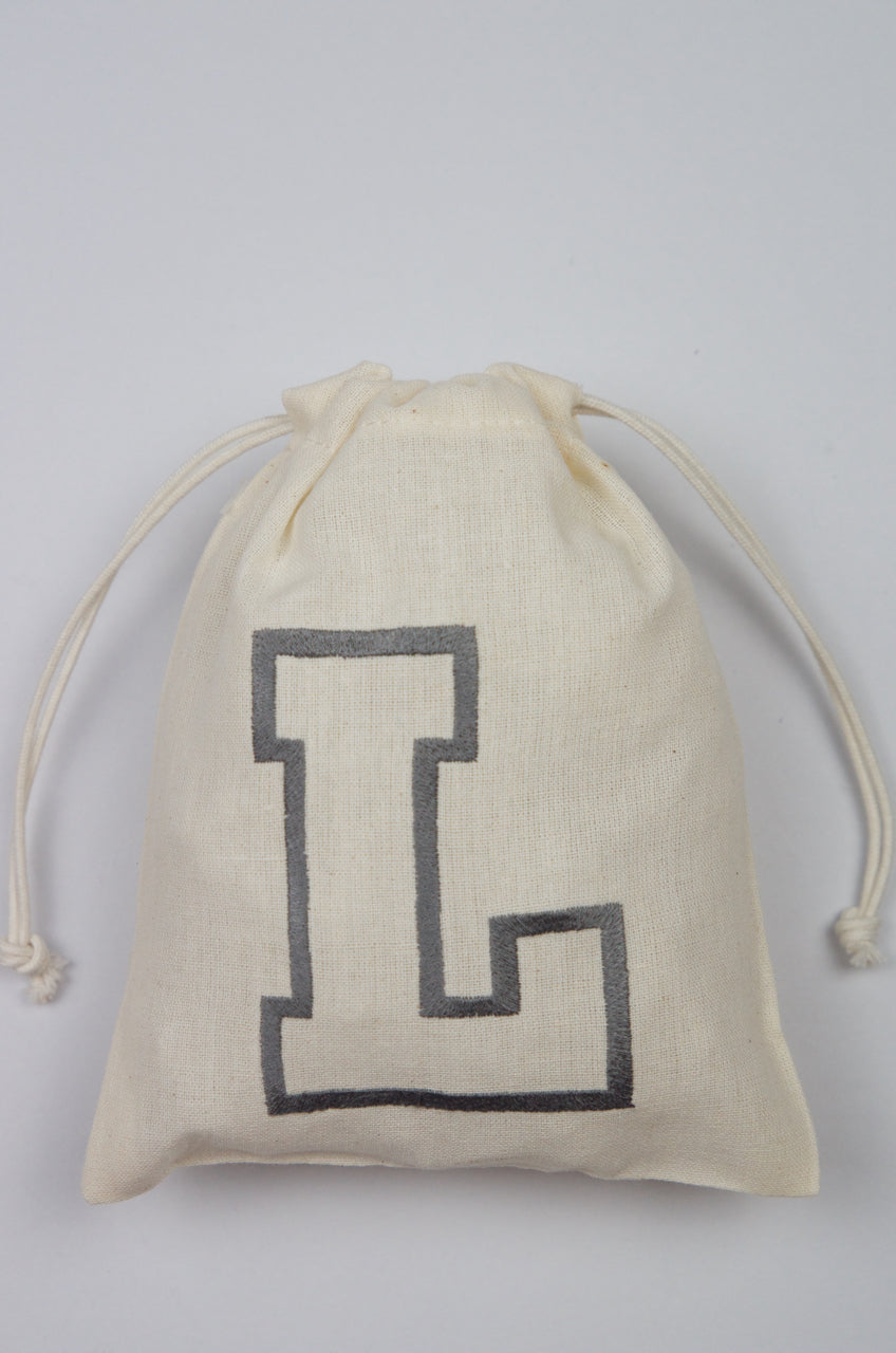 Letter L on Light Canvas Mini Drawstring Pouch