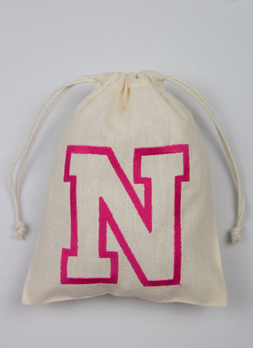 Letter N on Light Canvas Mini Drawstring Pouch