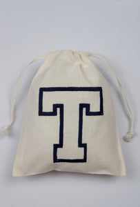 Letter T on Light Canvas Mini Drawstring Pouch