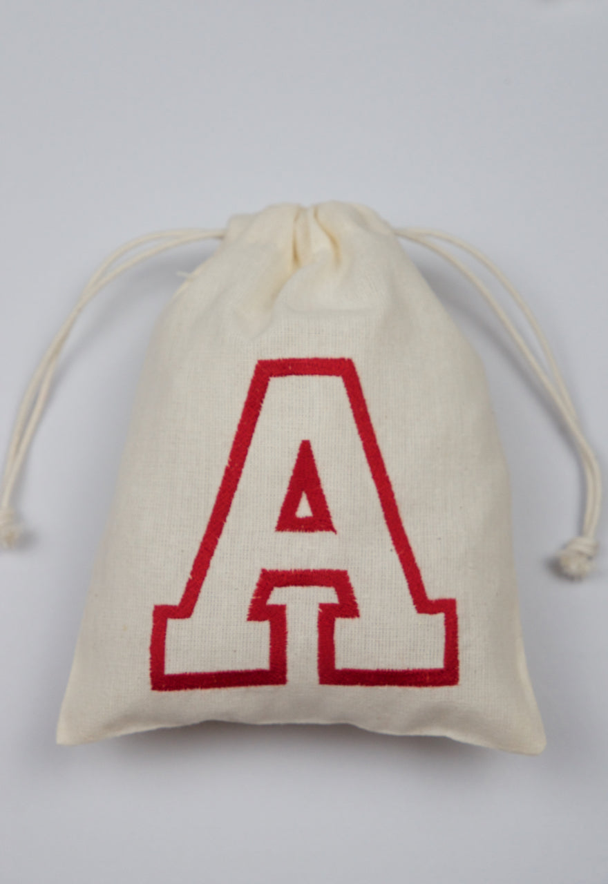 Letters A-Z on Light Canvas Mini Drawstring Pouch