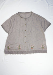 Embroidered Light Cotton Lace Trimmed Cover Up in Stone