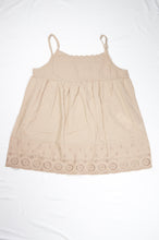 Embroidered Babydoll Top with Scalloped Hem in Parmesan