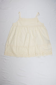 Embroidered Babydoll Top with Scalloped Hem in Latte