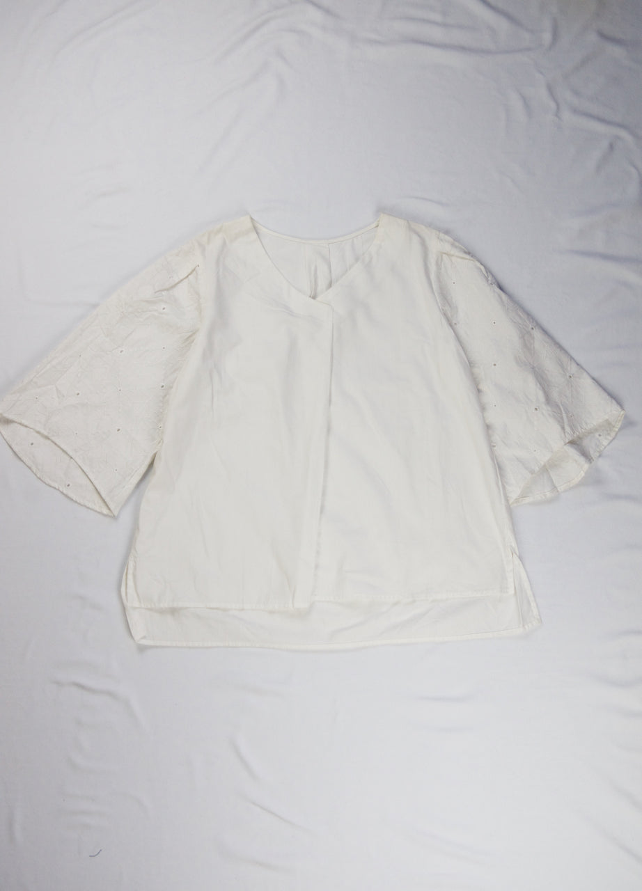 White Blouse with Embroidered Bell Sleeves