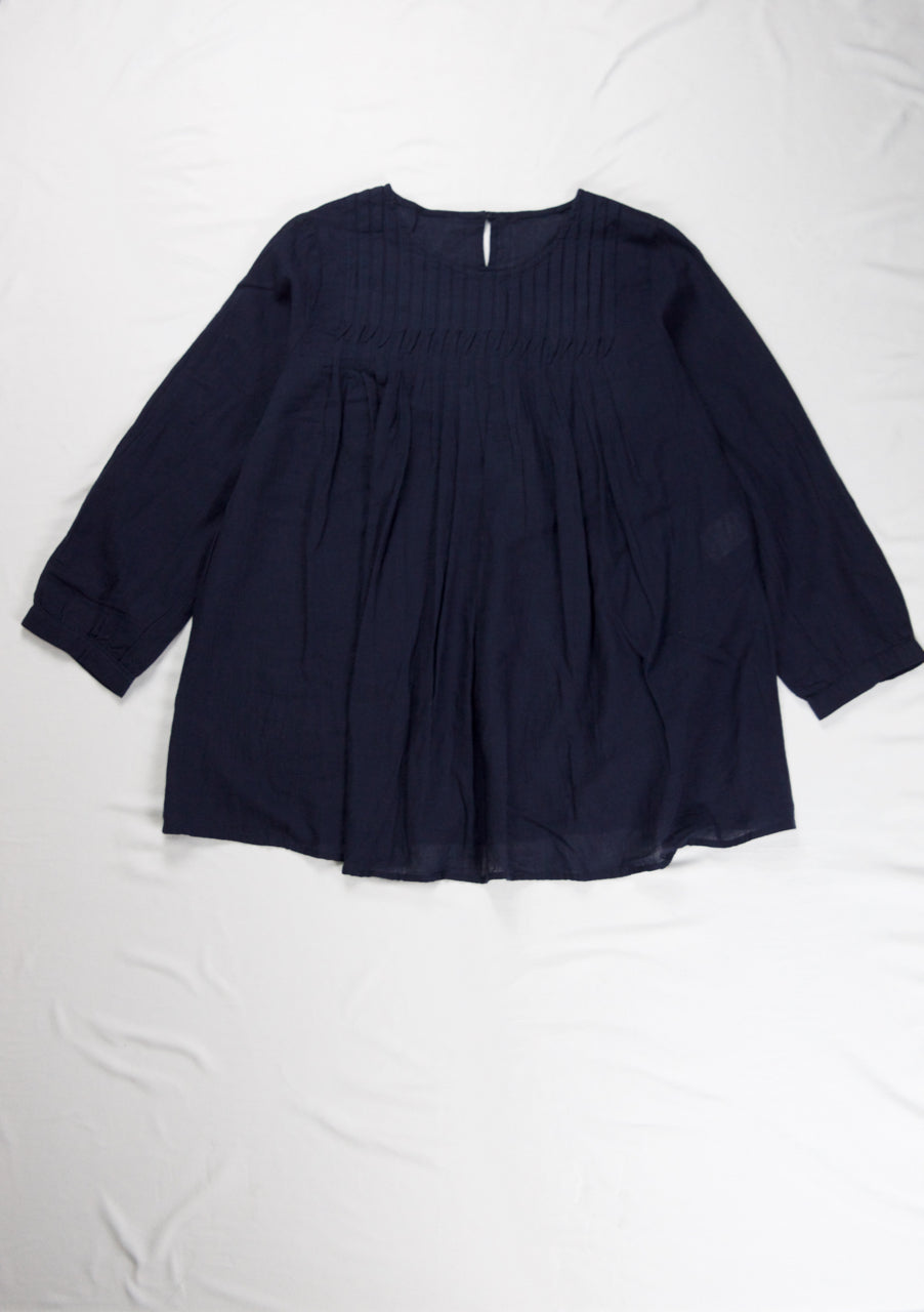 Linen Long Sleeved Babydoll Blouse in Midnight