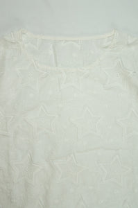 Stars Embroidered White Cotton Blouse with Fringed Hem