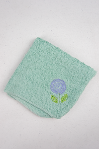 Dotted Flower on Mint Cotton Washcloth Towel