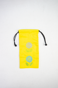 Dotted Flowers on Yellow Twill Mobile Phone Drawstring Pouch