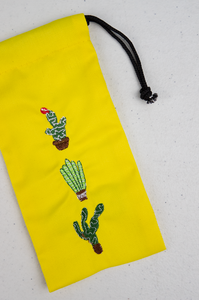 Cactus on Yellow Twill Mobile Phone Drawstring Pouch