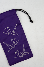 Paper Cranes on Purple Twill Mobile Phone Drawstring Pouch
