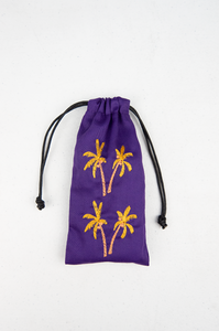 Palm Trees on Purple Twill Mobile Phone Drawstring Pouch