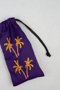 Palm Trees on Purple Twill Mobile Phone Drawstring Pouch