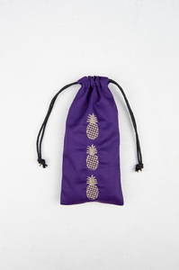 Dotted Pineapples on Purple Twill Mobile Phone Drawstring Pouch