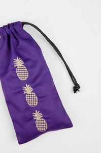 Dotted Pineapples on Purple Twill Mobile Phone Drawstring Pouch