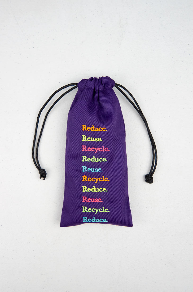Reduce Reuse Recycle on Purple Twill Mobile Phone Drawstring Pouch