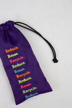 Reduce Reuse Recycle on Purple Twill Mobile Phone Drawstring Pouch