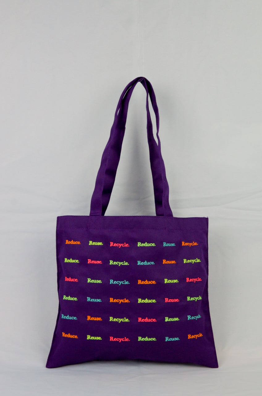 Reduce Reuse Recycle on Purple Cotton Mini Tote