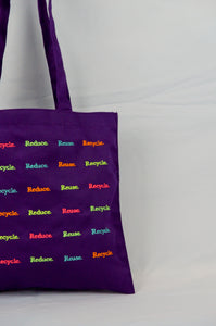 Reduce Reuse Recycle on Purple Cotton Mini Tote