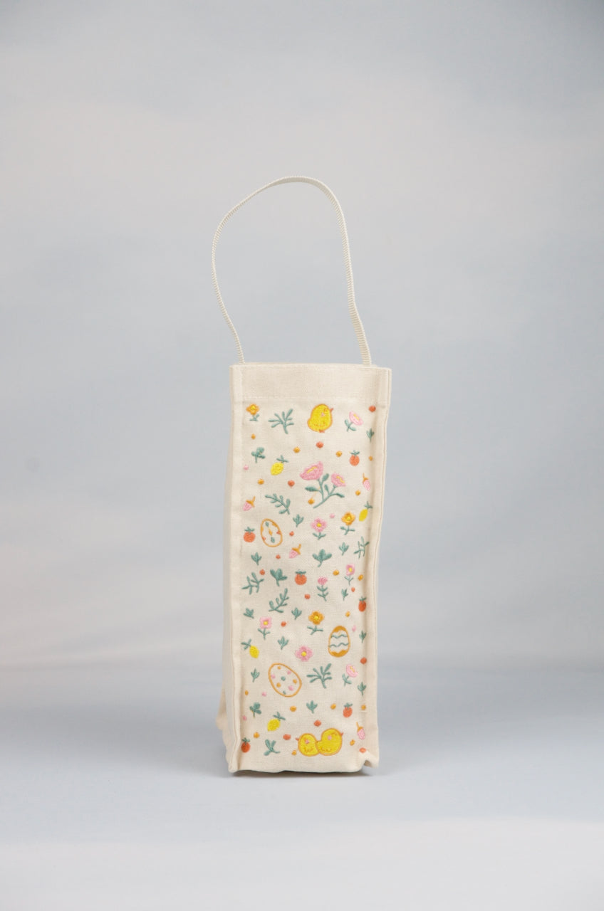 Easter Chicks on Natural Canvas Water Bottle Bag