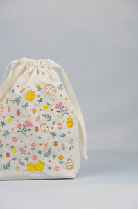 Easter Chicks in Light Canvas Medium Drawstring Pouch
