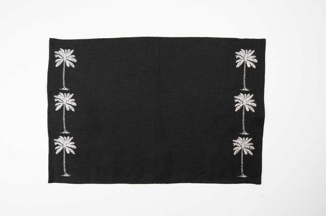 LA in Silver on Black Linen Placemat