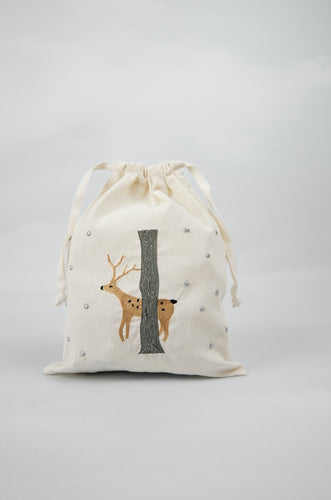 Deer in Winter on Light Canvas Medium Drawstring Pouch