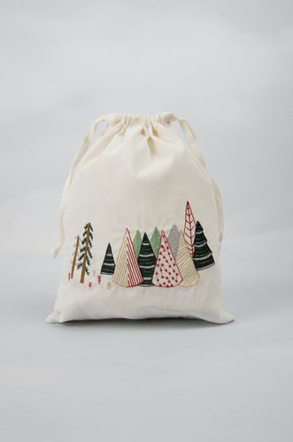 Christmas Forest on Light Canvas Medium Drawstring Pouch