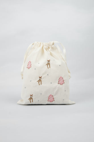 Girly Christmas on Light Canvas Medium Drawstring Pouch