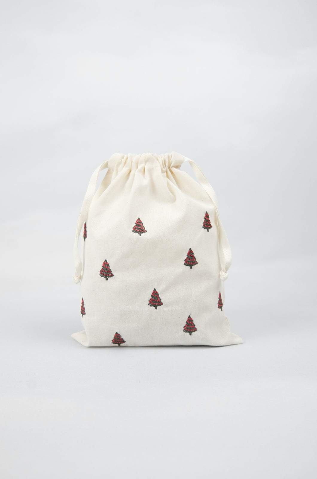 Mini Dotted Trees on Light Canvas Medium Drawstring Pouch